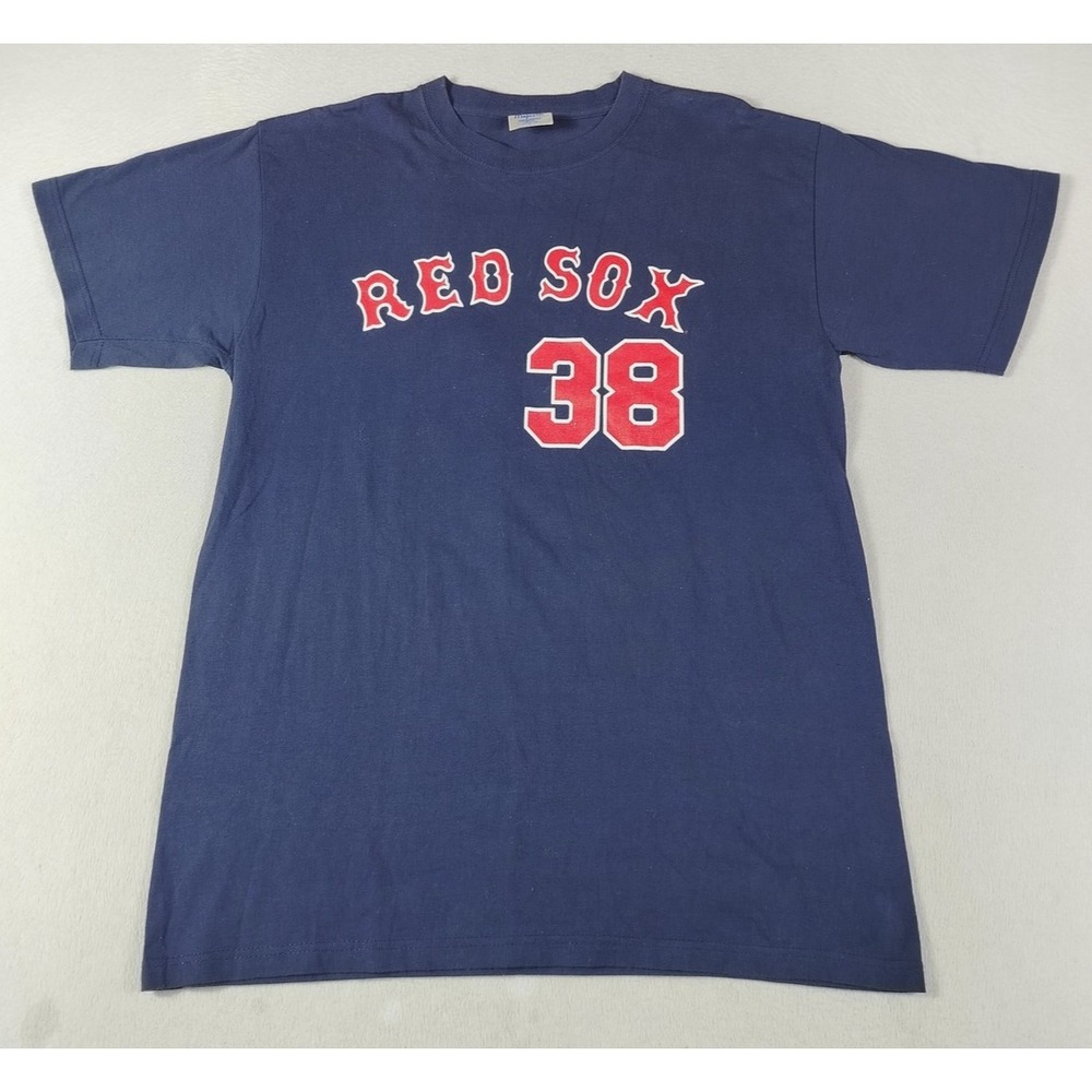 Vintage Majestic Boston Red Sox Shirt Mens Large Blue MLB Baseball Schilling 38